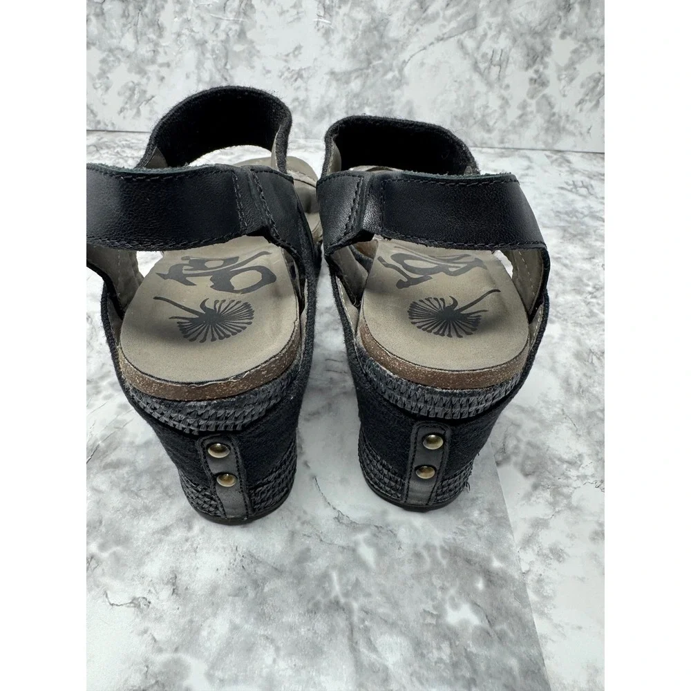 OTBT 🖤🩶🖤 leather Snakeskin print Platform Wedge Sandals woven Ankle Strap 8.5